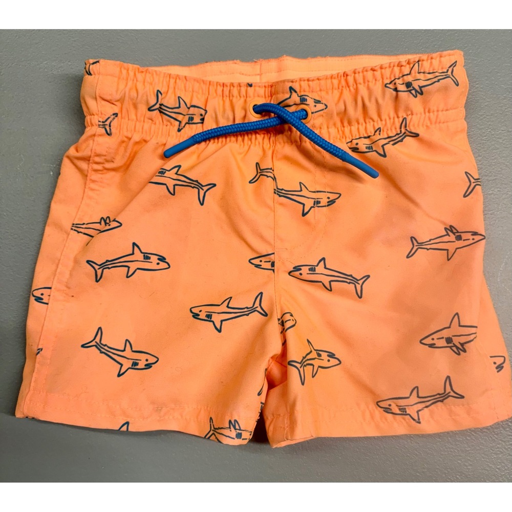 Cat & Jack Boys Orange Shark Print Swim Trunks Shorts 18M Infant Blue Drawcord